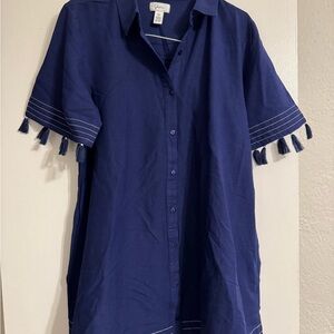 Women’s Blue shirt dress with Tassel Details and pockets
